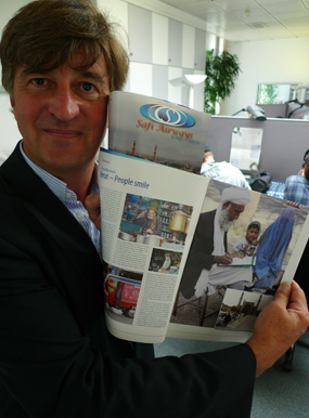 Christian Marks, utgivare av afghanska Safi Airways ombordtidning. Foto: Marcus Hansson.